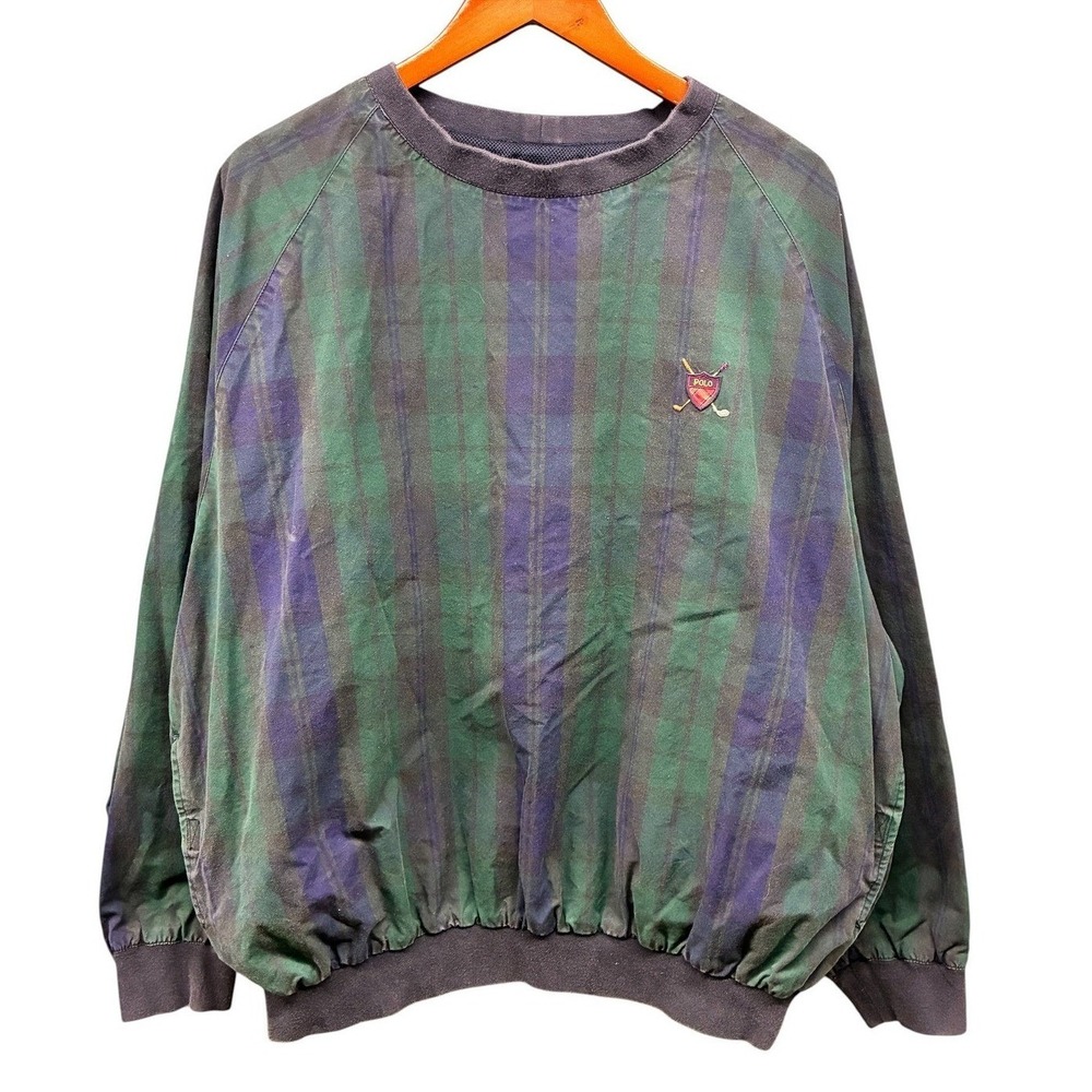 Polo Ralph Lauren Windbreaker Pullover Mens L Green Purple Plaid Vintage 90s